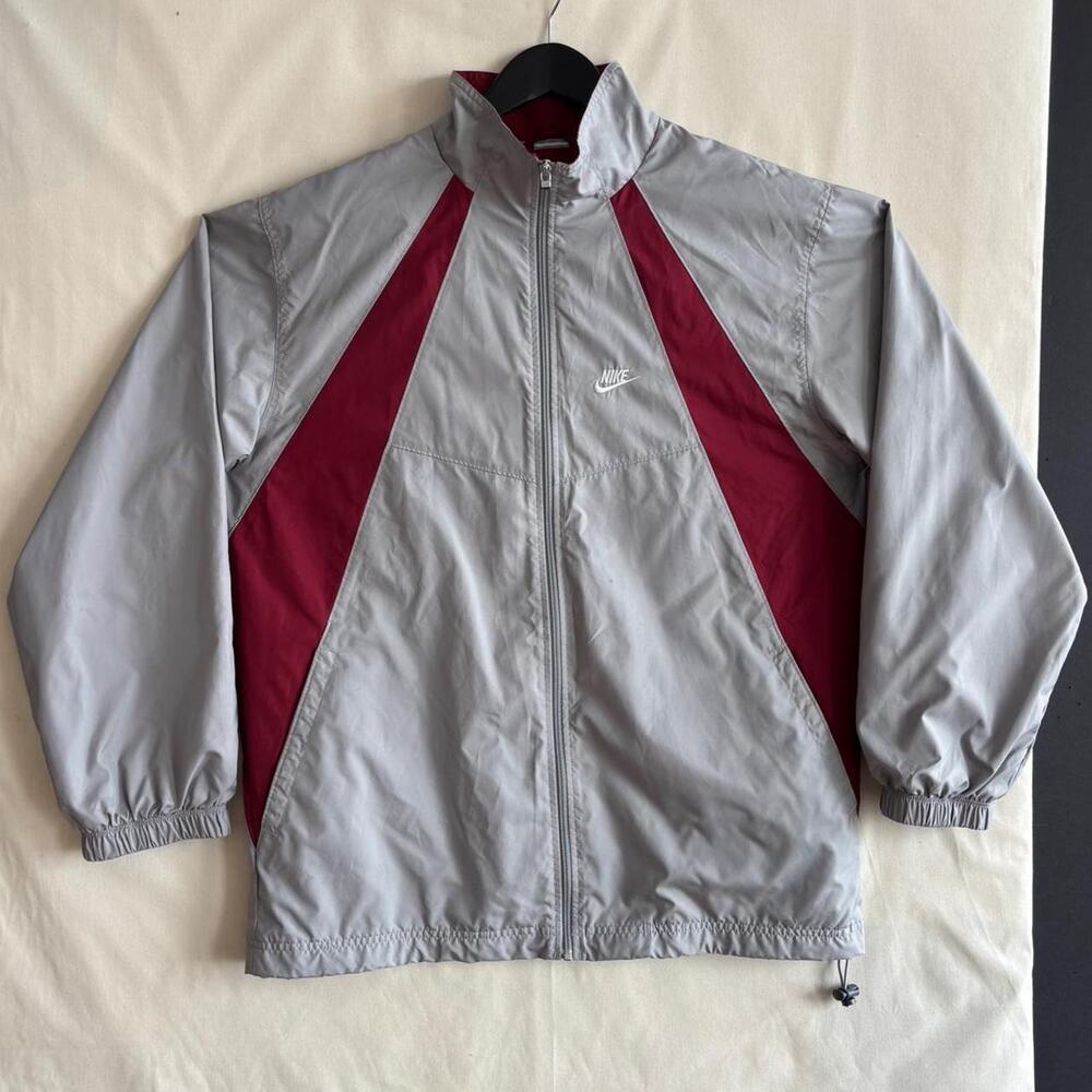 VTG 90s Nike Gray Burgundy Colorblock Windbreaker Track Jacket Gorpcore - Size L